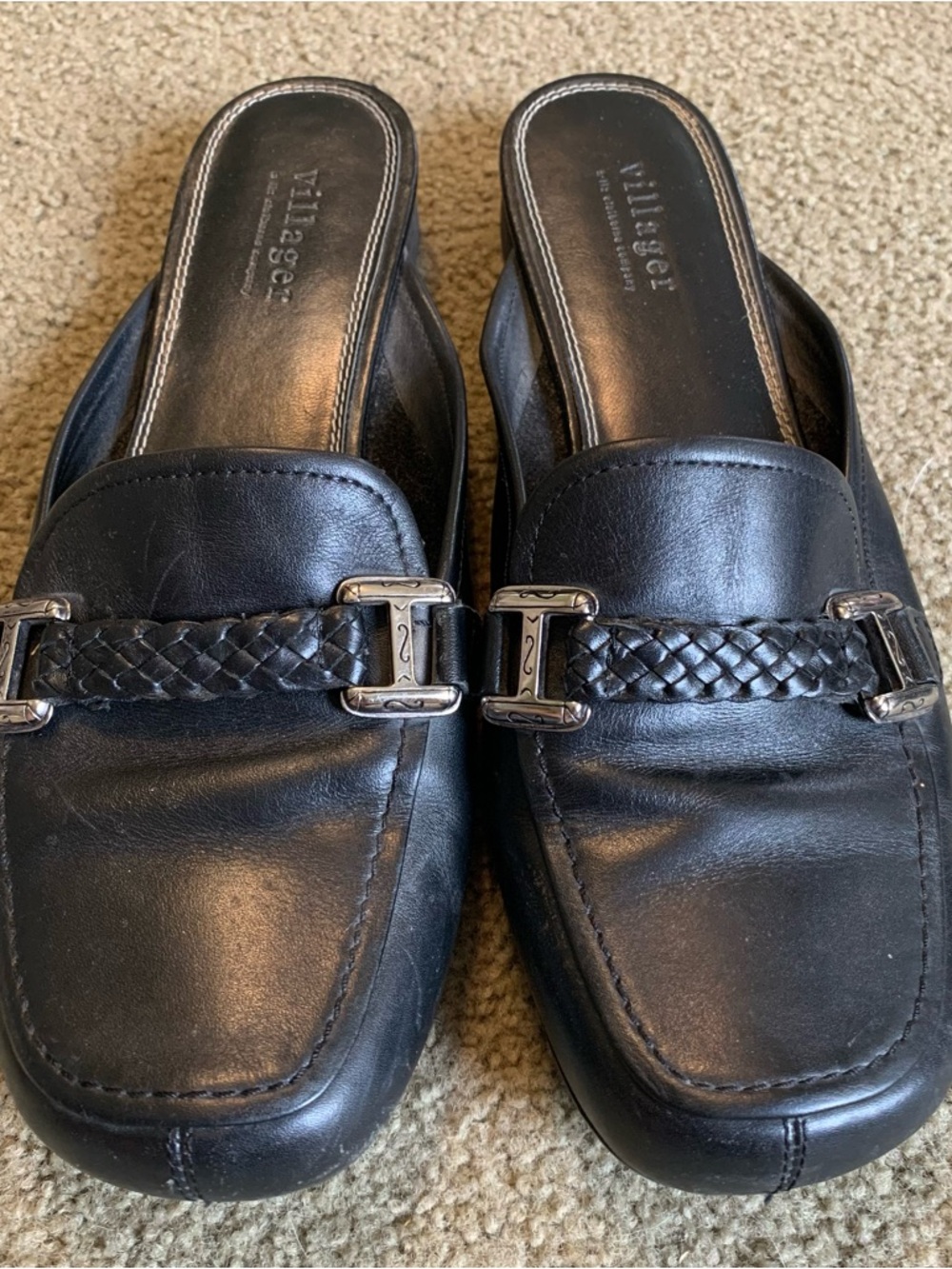 Vintage Villager Y2K Size Black Leather Mule Shoes Women 9 Luxury Classy Slides